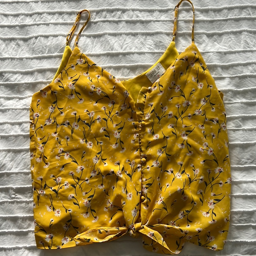 Sienna Sky yellow front tie tank top